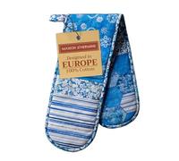 Maison d' Hermine Double Oven Mitts 100% Cotton 18 cm x 89 cm Double Oven Mitt Heat Resistant BBQ Cooking Gloves with Loop, Baking, Grilling, Home, Kitchen, Handling Hot Pans (Summer Blues)