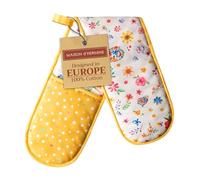Maison d' Hermine Double Oven Mitts 100% Cotton 18 cm x 89 cm Double Oven Mitt Heat Resistant BBQ Cooking Gloves with Loop, Baking, Grilling, Home, Kitchen, Handling Hot Pans (Happy Florals - Sweety)