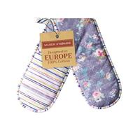 Maison d' Hermine Double Oven Mitts 100% Cotton 18 cm x 89 cm Double Oven Mitt Heat Resistant BBQ Cooking Gloves with Loop, Baking, Grilling, Home, Kitchen (Sweet Rose Lavender - Country Garden)