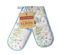 Maison d' Hermine Double Oven Mitts 100% Cotton 18 cm x 89 cm Double Oven Mitt Heat Resistant BBQ Cooking Gloves with Loop, Baking, Grilling, Home, Kitchen, Handling Hot Pans (Fleurs De Mai)