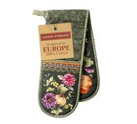 Maison d' Hermine Double Oven Mitts 100% Cotton 18 cm x 89 cm Double Oven Mitt Heat Resistant BBQ Cooking Gloves with Loop, Baking, Grilling, Kitchen, Handling Hot Pans (Pumpkin Garden - Dark Green)