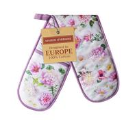 Maison d' Hermine Double Oven Gloves 100% Cotton Easter Double Oven Mitt Heat Resistant BBQ Cooking Gloves with Loop for Grilling, Microwave, Handling Hot Pans, Pivoine - Spring/Summer (18cm x 89cm)