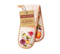 Maison d' Hermine Double Oven Mitts 100% Cotton 18 cm x 89 cm Double Oven Mitt Heat Resistant BBQ Cooking Gloves with Loop, Baking, Grilling, Kitchen, Handling Hot Pans (Pumpkin Garden - Cloudy Cream)