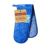 Maison d' Hermine Double Oven Mitts 100% Cotton 18 cm x 89 cm Double Oven Mitt Heat Resistant BBQ Cooking Gloves with Loop Baking Grilling Handling Hot Pans Spring Summer (Indigo Love)