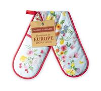 Maison d' Hermine Double Oven Mitts 100% Cotton 18 cm x 89 cm Double Oven Mitt Heat Resistant Cooking Gloves with Loop Baking Grilling Handling Hot Pans Easter Decorations (Jardin D'Ete - Mint)