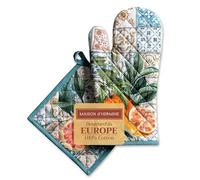 Maison d' Hermine Easter Oven Mitt (19cm x 33cm) and Pot Holder (20cm x 20cm) 100% Cotton Heat Resistant Set for BBQ, Cooking, Baking, Grilling & Microwave Barbecue, Agrume - Spring/Summer