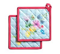 Maison d' Hermine Jardin D'Ete - Mint 100% Cotton Set of 2 Pot Holders with Loop Heat Resistant for BBQ | Cooking | Baking | Grilling | Microwave | Barbecue | Spring/Summer | Easter (20cm x 20cm)