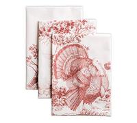Maison d' Hermine Kitchen Towels Set of 3 100% Cotton 70 CM x 50 CM Reusable Cloth Tea Dish Towels Absorbent with Hanging Loop for Kitchen, Dining, Cocktail Parties (Holy Jouy - Red)