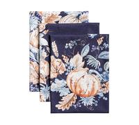 Maison d' Hermine Kitchen Towels Set of 3 100% Cotton 70 CM x 50 CM Reusable Cloth Tea Dish Towels Absorbent with Hanging Loop for Kitchen Dining Christmas Decorations (Pumpkin Blues)
