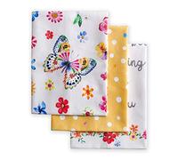 Maison d' Hermine Kitchen Towels Set of 3 100% Cotton 70 CM x 50 CM Reusable Cloth Tea Dish Towels Absorbent with Hanging Loop for Kitchen Dining Gifts for Mothers Day (Happy Florals - Sweety)