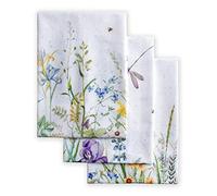 Maison d' Hermine Kitchen Towels Set of 3 100% Cotton 70 CM x 50 CM Reusable Cloth Tea Dish Towels Absorbent with Hanging Loop for Kitchen Dining Easter decorations (Fleurs De Mai)
