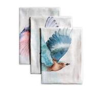 Maison d' Hermine Kitchen Towels Set of 3 Reusable 100% Cotton 70cm x 50cm | Cloth Tea Dish Towels Absorbent with Hanging Loop for Kitchen Dining Party Wedding Hotel Home Spring Summer - Flying Birds