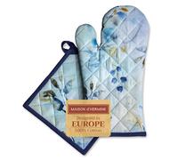 Maison d' Hermine Lazy Summer Days 100% Cotton Oven Mitt (19cm x 33cm) and Pot Holder (20cm x 20cm) for Barbecue, Baking, Microwave, Spring/Summer, Mother's Day