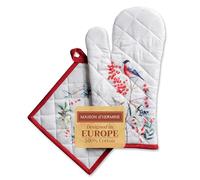 Maison d' Hermine Oven Mitt + Pot Holder 100% Cotton Kitchen Oven Mitts (19cm x 33cm) & Pot Holders (20cm x 20cm), Chef, Women & Men, Wedding, Morzine - Thanksgiving/Christmas