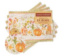 Maison d' Hermine Placemats Set of 4 100% Cotton Washable Cloth Place Mats, Reusable Table Mats for Christmas Decorations Kitchen Dining Party Wedding Restaurant (Pumpkin Passion, 33 CM x 48 CM)