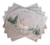 Maison d' Hermine Placemats Set of 4 100% Cotton Washable Cloth Place Mats, Reusable Table Mats for Kitchen Dining Decoration, Party, Wedding, Restaurant, Hotel (Deer In The Woods, 33 CM x 48 CM)