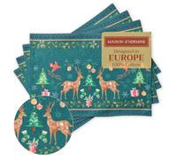 Maison d' Hermine Placemats Set of 4 100% Cotton Washable Cloth Place Mats, Reusable Table Mats for Kitchen Dining Decoration, Party, Wedding, Restaurant, Hotel (Hygge Christmas, 33 CM x 48 CM)