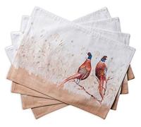 Maison d' Hermine Placemats Set of 4 100% Cotton Washable Cloth Place Mats, Reusable Table Mats for Kitchen Dining Decoration, Party, Wedding, Restaurant, Hotel (Faisan D'Automne, 33 CM x 48 CM)