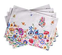 Maison d' Hermine Placemats Set of 4 100% Cotton Washable Cloth Place Mats, Reusable Table Mats for Kitchen Dining Decoration, Party, Wedding, Restaurant (Happy Florals - High Summer, 33 CM x 48 CM)