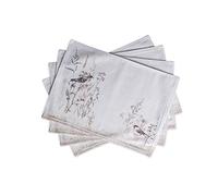 Maison d' Hermine Placemats Set of 4 100% Cotton Washable Cloth Place Mats, Reusable Table Mats for Kitchen Dining Decoration, Wedding, Restaurant Spring/Summer (Meadow Florals - Brown, 33 CM x 48 CM)