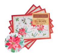 Maison d' Hermine Placemats Set of 4 100% Cotton Washable Cloth Place Mats, Reusable Table Mats for Kitchen Dining Decoration, Party, Wedding, Restaurant, Hotel (Poinsettia Christmas, 33 CM x 48 CM)