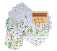 Maison d' Hermine Placemats Set of 4 100% Cotton Washable Cloth Place Mats, Reusable Table Mats for Kitchen Dining Decoration, Party, Wedding, Restaurant Spring/Summer (Fleurs De Mai, 33 CM x 48 CM)