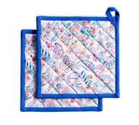 Maison d' Hermine Pot Holders 100% Cotton Potholders (20 x20 cm, Pack of 2) | Heat Resistant Hot Pads with Loop BBQ Cooking Baking Farmhouse Kitchen Handling Hot Pans Spring Summer - Indian Floral