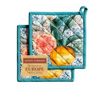 Maison d' Hermine Pot Holders set 100% Cotton Heat Resistant Potholders 20 cm x 20 cm Hot Pads with Loop BBQ, Cooking, Baking, Grilling, Handling Hot Pans Spring/Summer (Pack of 2, Agrume)