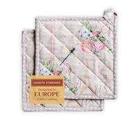 Maison d' Hermine Pot Holders set 100% Cotton Heat Resistant Potholders 20 cm x 20 cm Hot Pads with Loop BBQ, Cooking, Baking, Grilling, Handling Hot Pans Spring/Summer (Pack of 2, Champ De Mars)