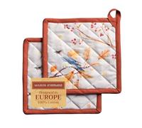 Maison d' Hermine Pot Holders Set 100% Cotton Heat Resistant Potholders 20 cm x 20 cm Hot Pads with Loop for Christmas Decorations BBQ Cooking Baking Handling Hot Pans (Pack of 2, Oak Leaves)