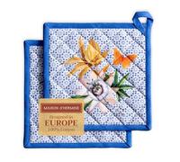 Maison d' Hermine Pot Holders set 100% Cotton Heat Resistant Potholders 20 cm x 20 cm Hot Pads with Loop BBQ, Cooking, Baking, Grilling, Handling Hot Pans Spring/Summer (Pack of 2, Passiflora)