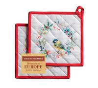 Maison d' Hermine Potholders 100% Cotton Set of 2 (20cmx20cm) Hotpads Heat Resistant with Loop Pot Holder, Grilling, Home, Handling Hot Pans, Morzine - Thanksgiving/Christmas