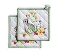 Maison d' Hermine Pot Holders set 100% Cotton Heat Resistant Potholders 20 cm x 20 cm Hot Pads with Loop BBQ, Cooking, Baking, Grilling, Handling Hot Pans Spring/Summer (Pack of 2, Printemps)