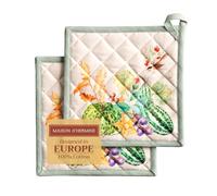 Maison d' Hermine Pot Holders Set 100% Cotton Heat Resistant Potholders 20 cm x 20 cm Hot Pads with Loop for Christmas Decorations BBQ Cooking Baking Handling Hot Pans (Pack of 2, Lumina)