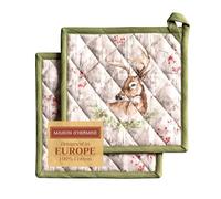 Maison d' Hermine Pot Holders set 100% Cotton Heat Resistant Potholders 20 cm x 20 cm Hot Pads with Loop BBQ, Cooking, Baking, Grilling, Handling Hot Pans (Pack of 2, Mountain Life)