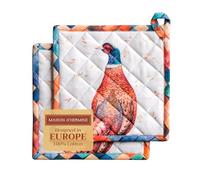 Maison d' Hermine Pot Holders Set 100% Cotton Heat Resistant Potholders 20 cm x 20 cm Hot Pads with Loop for Christmas Decorations BBQ Cooking Baking Handling Hot Pans (Pack of 2, Faisan D'Automne)