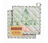 Maison d' Hermine Pot Holders set 100% Cotton Heat Resistant Potholders 20 cm x 20 cm Hot Pads with Loop BBQ, Cooking, Baking, Grilling, Handling Hot Pans (Pack of 2, Winter Mornings)