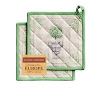 Maison d' Hermine Pot Holders set 100% Cotton Heat Resistant Potholders 20 cm x 20 cm Hot Pads with Loop BBQ, Cooking, Baking, Grilling, Handling Hot Pans Spring/Summer (Pack of 2, Jardin Du Roy)