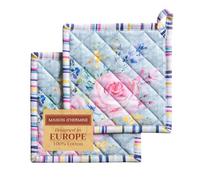 Maison d' Hermine Pot Holders Set 100% Cotton Heat Resistant Potholders 20 cm x 20 cm Hot Pads with Loop for Cooking Baking Handling Hot Pans Valentines Gifts for Him (Pack of 2, Sweet Rose Lavender)