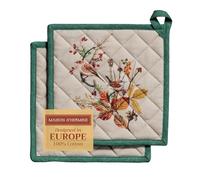 Maison d' Hermine Pot Holders Set 100% Cotton Heat Resistant Potholders 20 cm x 20 cm Hot Pads with Loop for Christmas Decorations BBQ Cooking Baking Handling Hot Pans (Pack of 2, Recolte)