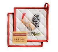 Maison d' Hermine Pot Holders set 100% Cotton Heat Resistant Potholders 20 cm x 20 cm Hot Pads with Loop BBQ, Cooking, Baking, Grilling, Handling Hot Pans Spring/Summer (Pack of 2, Campagne)