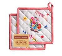 Maison d' Hermine Pot Holders Set 100% Cotton Heat Resistant Potholders 20 cm x 20 cm Hot Pads with Loop for Baking Handling Hot Pans Valentines Gifts for Him (Pack of 2, Happy Florals - High Summer)