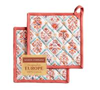 Maison d' Hermine Pot Holders set 100% Cotton Heat Resistant Potholders 20 cm x 20 cm Hot Pads with Loop BBQ, Cooking, Baking, Grilling, Handling Hot Pans (Pack of 2, Romane)