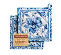 Maison d' Hermine Pot Holders set 100% Cotton Heat Resistant Potholders 20 cm x 20 cm Hot Pads with Loop BBQ, Cooking, Baking, Grilling, Handling Hot Pans Spring/Summer (Pack of 2, Summer Blues)