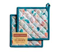Maison d' Hermine Pot Holders set 100% Cotton Heat Resistant Potholders 20 cm x 20 cm Hot Pads with Loop BBQ, Cooking, Baking, Grilling, Handling Hot Pans Spring/Summer (Pack of 2, Summer Picnic)