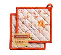 Maison d' Hermine Pot Holders set 100% Cotton Heat Resistant Potholders 20 cm x 20 cm Hot Pads with Loop BBQ, Cooking, Baking, Grilling, Handling Hot Pans (Pack of 2, Kelim - Prairie)