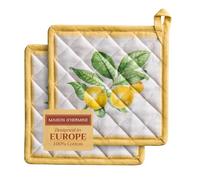 Maison d' Hermine Pot Holders set 100% Cotton Heat Resistant Potholders 20 cm x 20 cm Hot Pads with Loop BBQ, Cooking, Baking, Grilling, Handling Hot Pans Spring/Summer (Pack of 2, Limoncello)