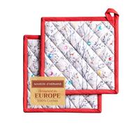 Maison d' Hermine Pot Holders set 100% Cotton Heat Resistant Potholders 20 cm x 20 cm Hot Pads with Loop BBQ, Cooking, Baking, Grilling, Handling Hot Pans (Pack of 2, Fairy Christmas)