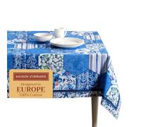 Maison d' Hermine Table Cloth Rectangle Table 100% Cotton 180 cm x 140 cm Tablecloth Reusable Decorative Everyday Use for Dining Room, Farmhouse, Home Party, Festive Spring Summer - Summer Blues