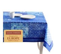 Maison d' Hermine Table Cloth Rectangle Table 100% Cotton 180 cm x 140 cm Tablecloth Reusable Decorative Everyday Use for Dining Room, Farmhouse, Home Party, Festive Spring Summer - Indigo Love